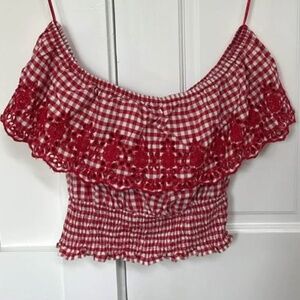 Off the Shoulder Red and White Gingham crop top